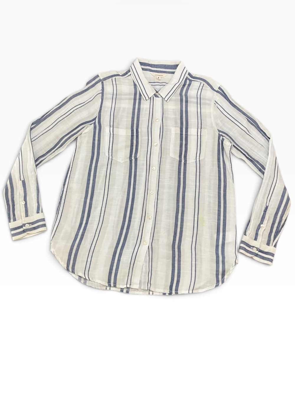 Lucky Brand Women’s Striped Button-Down Shirt Blue & White Size Medium EUC